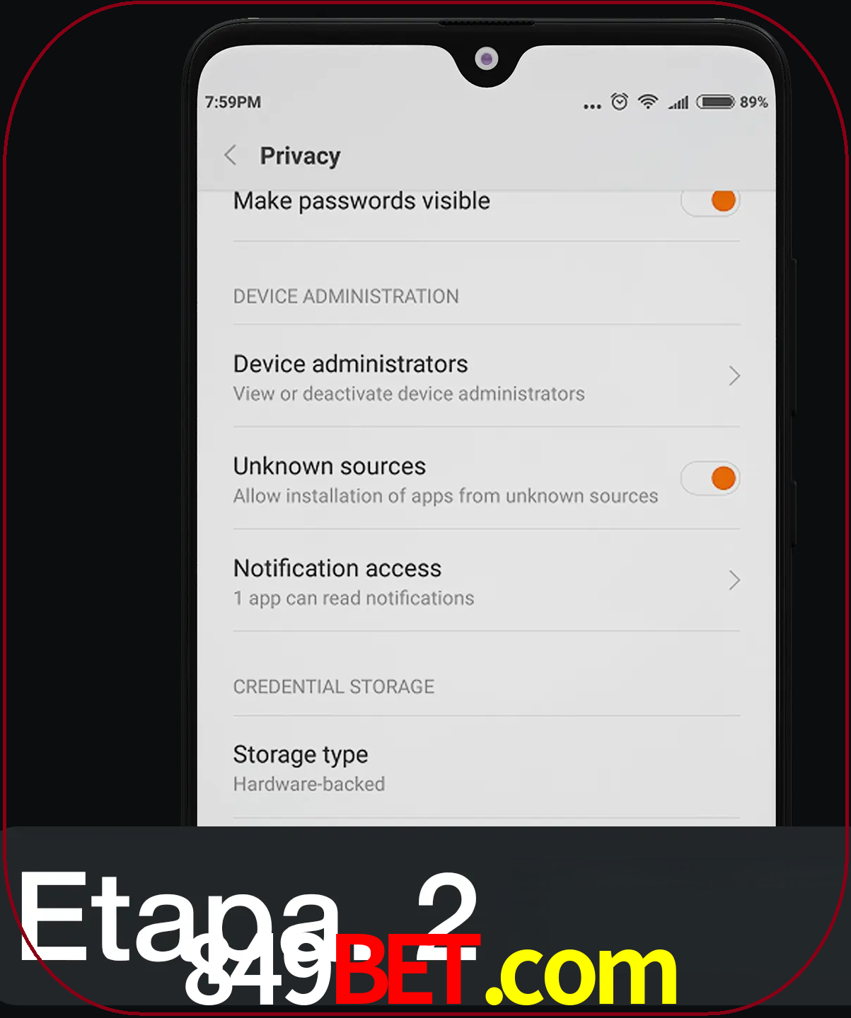 Desabilitar opção de fontes desconhecidas.