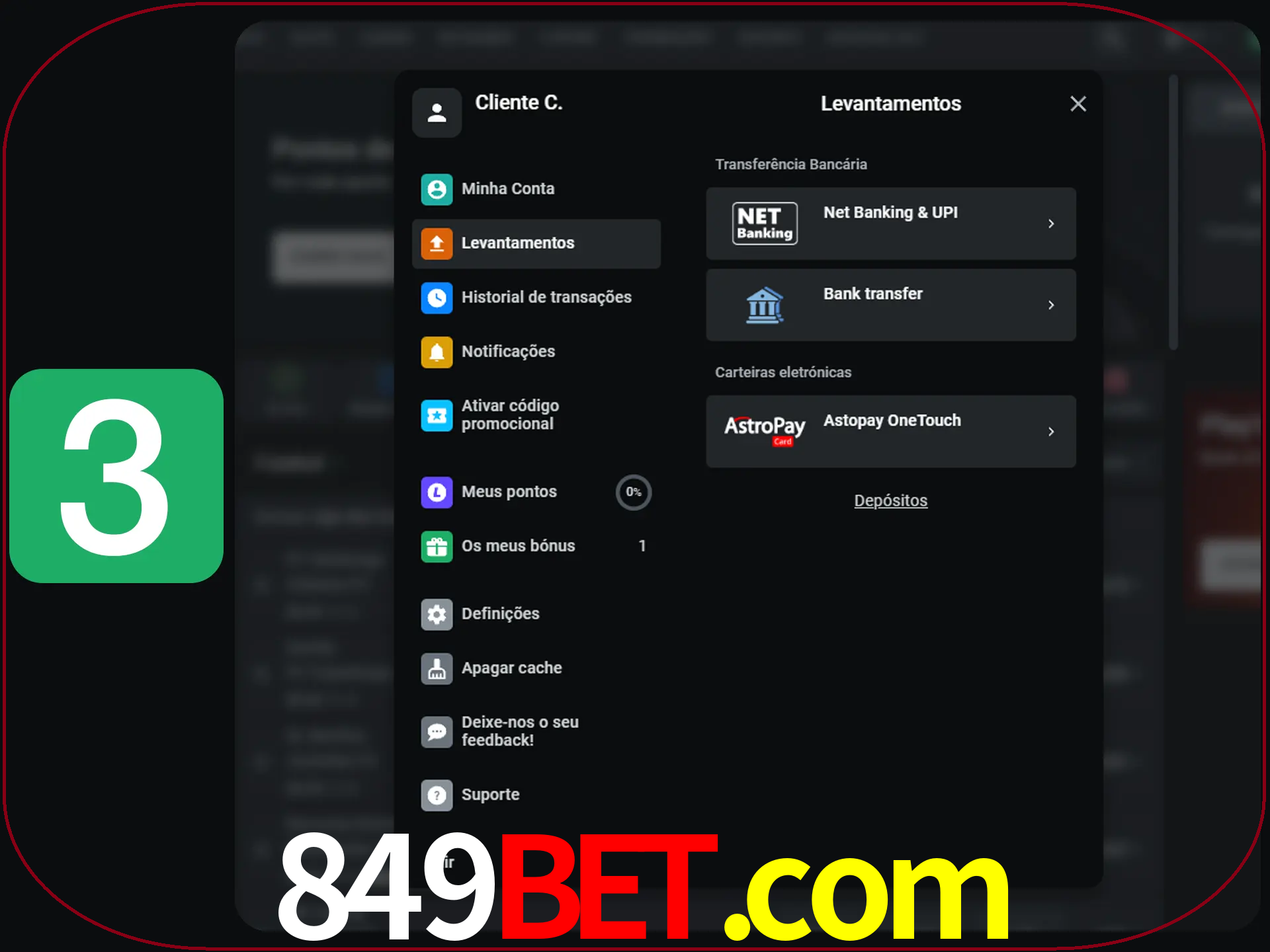 Escolha seu método de retirada.